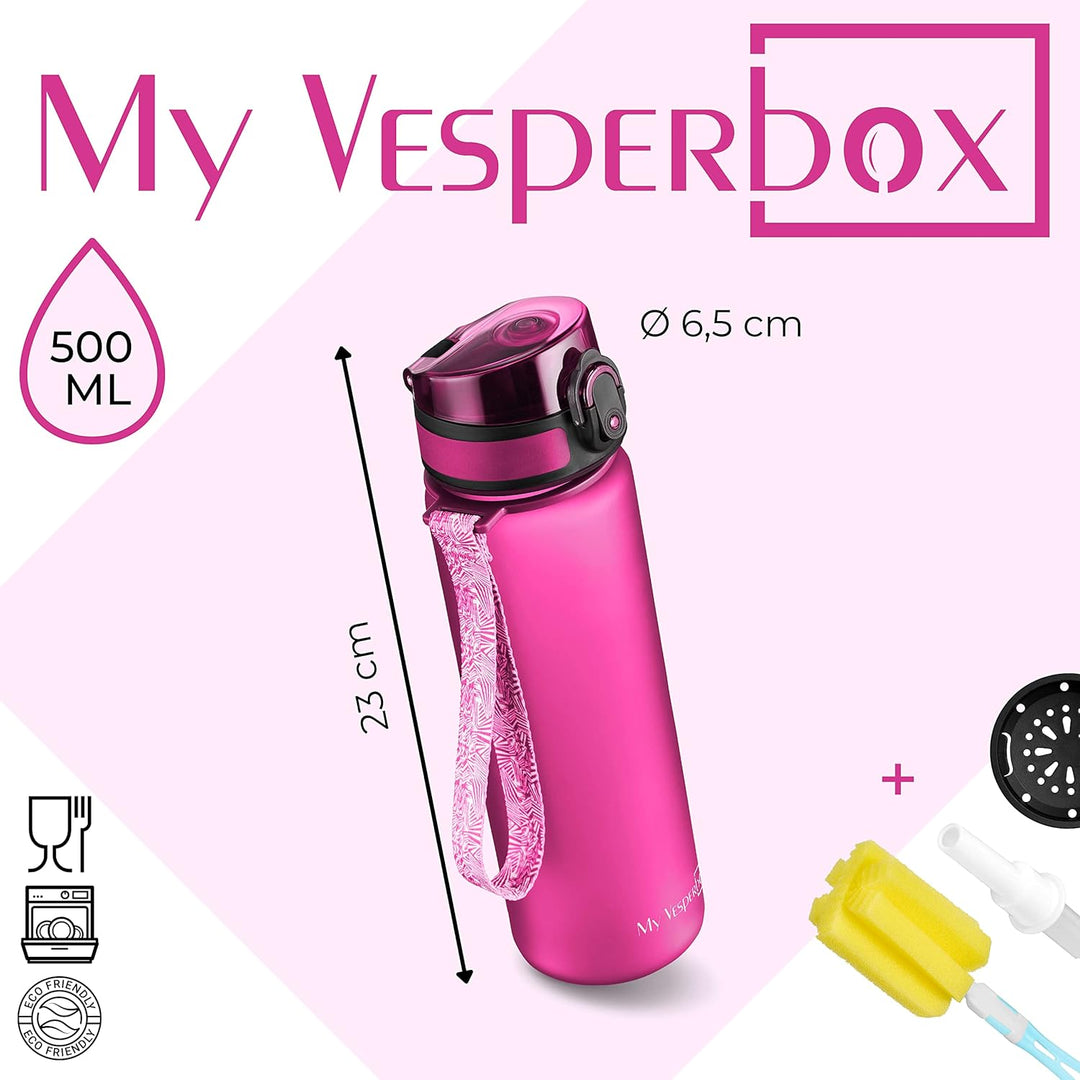 My Vesperbox® Trinkflasche Kinder [500ML] - Wasserflasche Kohlensäure Geeignet & Auslaufsicher - Wat