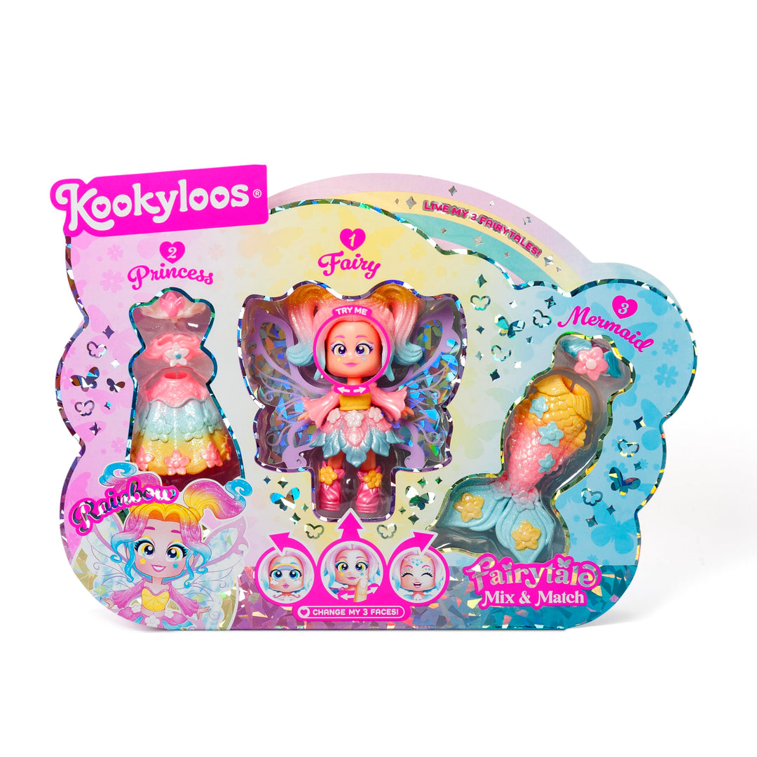 KOOKYLOOS Fairytale Mix & Match Rainbow - 3-in-1 Fantasy-Puppe, enthält 1 Puppe, 1 Prinzessinnen-Kos