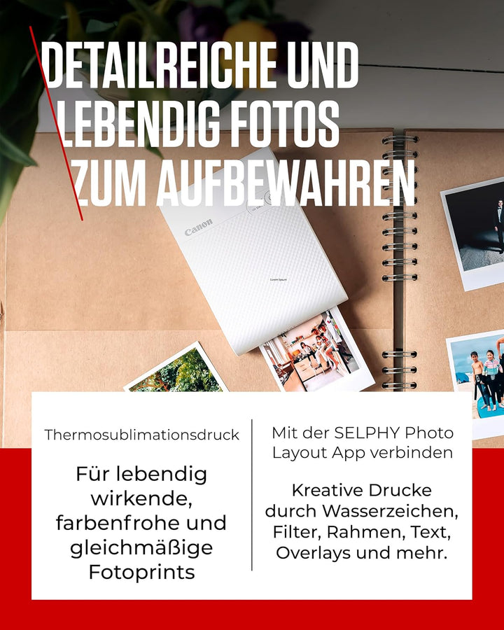 Canon SELPHY SQUARE QX10 Mini Fotodrucker mobil tragbar unterwegs (quadratischer Druck 6,8 x 6,8cm m