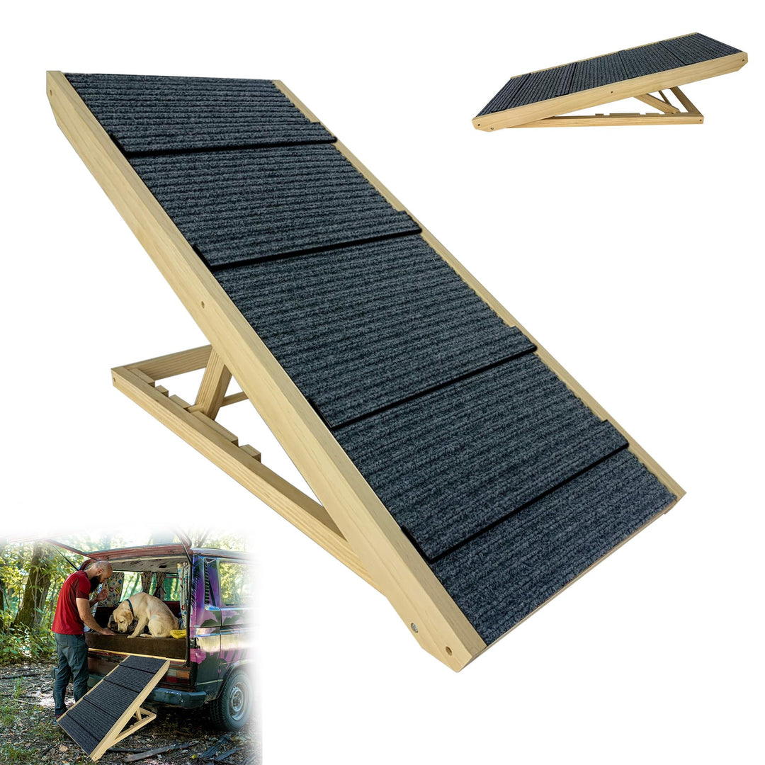 100x40 cm Klappbar Hunderampe Grosse Hundetreppe Haustiertreppe Holz Höhenverstellbar mit Rutschfest