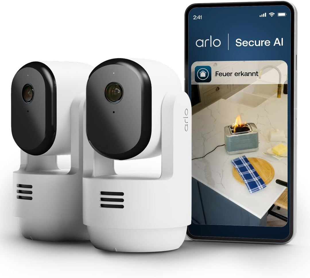 Arlo Indoor 3 HD PTZ Überwachungskamera Innen, 2er Set, HD Video, 360º Schwenkbar, 2-Wege-Audio, Bew