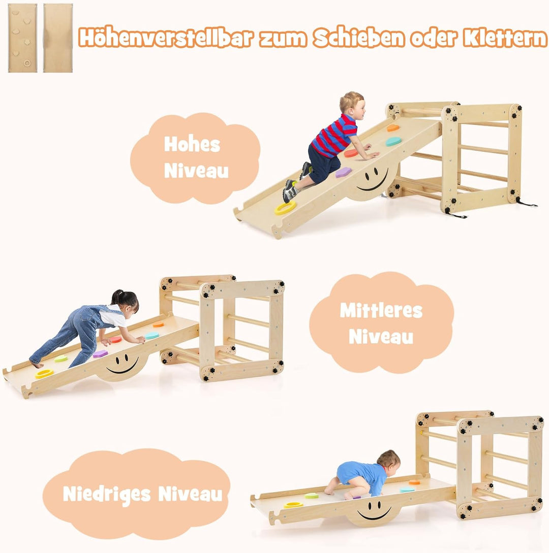 COSTWAY Klettergerüst Indoor, Kletterdreieck mit Rutsche, DIY Kletterleiter, Indoor Spielplatz umwan
