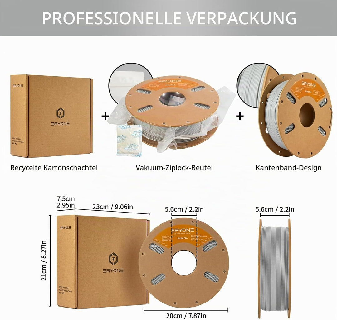 ERYONE Matte PLA 3D Drucker Filament 1.75mm, Massgenauigkeit +/- 0.03 mm, 1 kg 1 Spule, Matte Grau,
