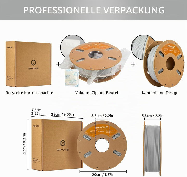 ERYONE Matte PLA 3D Drucker Filament 1.75mm, Massgenauigkeit +/- 0.03 mm, 1 kg 1 Spule, Matte Grau,