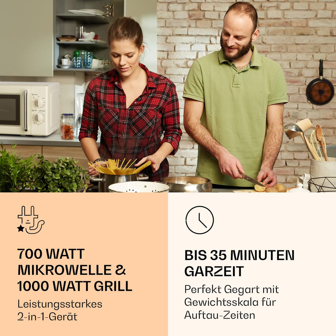 Klarstein Caroline Mikrowelle - Mikrowellen-Grill-Kombigerät, 2-in-1 Mikrowelle Grillfunktion, 20 Li