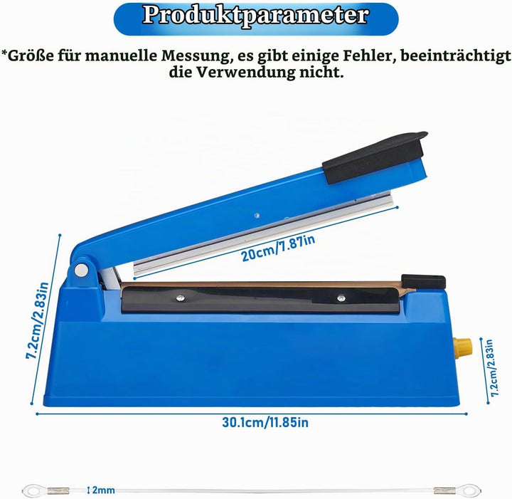 Heisssiegelgerät 200mm Folienschweissgerät Kunststoff Versiegelung Maschine 2mm Dichtungsbreite Balk
