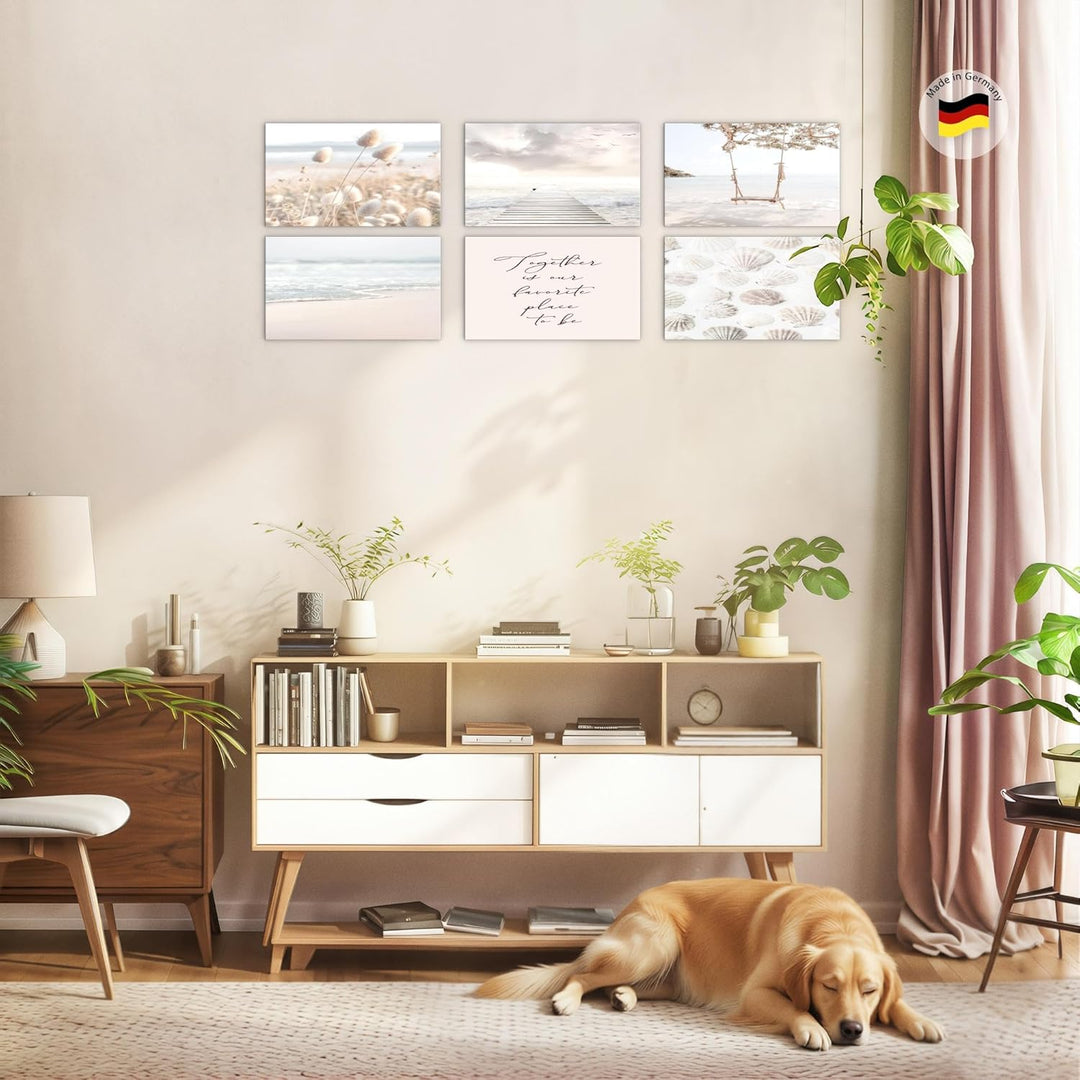 Novart Set Wandbilder - KEIN EXTRA RAHMEN BENÖTIGT - Wohnzimmer Schlafzimmer - Bilder Modern Strand