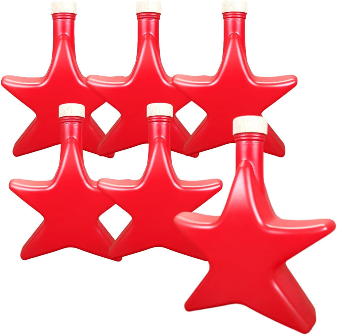 gouveo 6er Set Glasflasche 200 ml Stern rot gefrostet mit Holzgriffkorken - Weihnachtsflasche in Ste