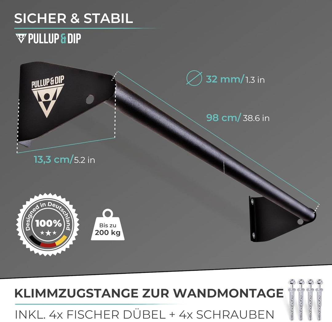 PULLUP & DIP Klimmzugstange zur Wandmontage über Türrahmen – Stabile Reckstange für Home Gym – Ideal