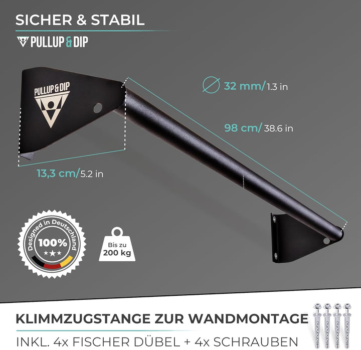 PULLUP & DIP Klimmzugstange zur Wandmontage über Türrahmen – Stabile Reckstange für Home Gym – Ideal