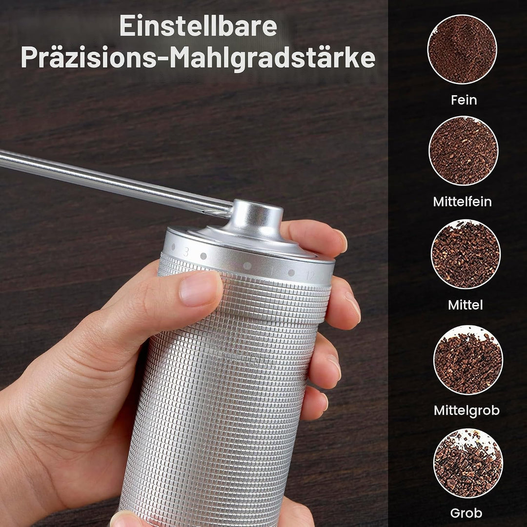 M7 Manuelle Kaffeemühle, scharfer Heptagona-Fräser, Walnuss-Griff, 48 Einstellungen, dreilagiger Kaf