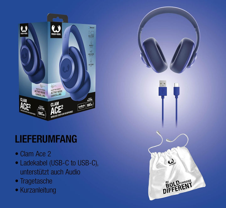 Fresh 'n Rebel Clam Ace 2, ANC-Kopfhörer, Hybrid Active Noise Cancelling, Ambient-Sound-Modus, Multi