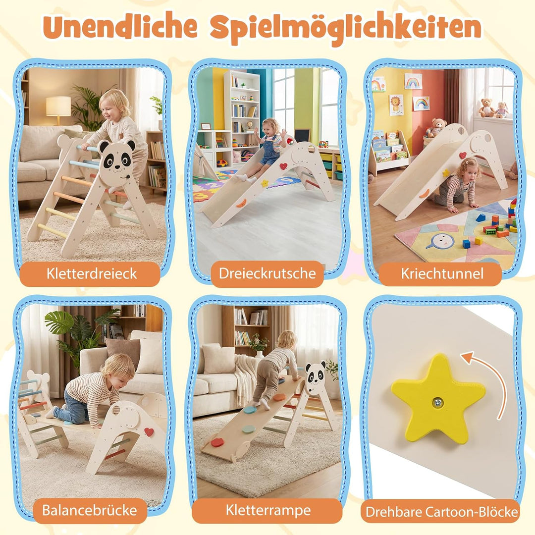 COSTWAY Kletterdreiecke Indoor 3er Set, klappabres Kletterdreieck mit Rutsche, Rampe, Kletterleiter,