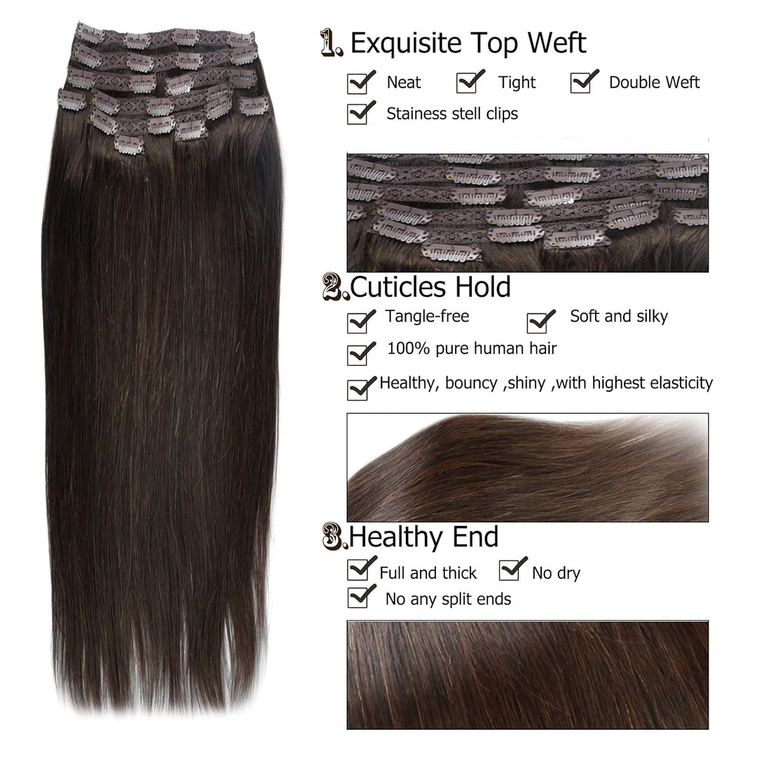 (35cm-55cm) Clip In Extensions Echthaar Set 10pcs 120g 100% Remy Echthaar für Haarverlängerung glatt