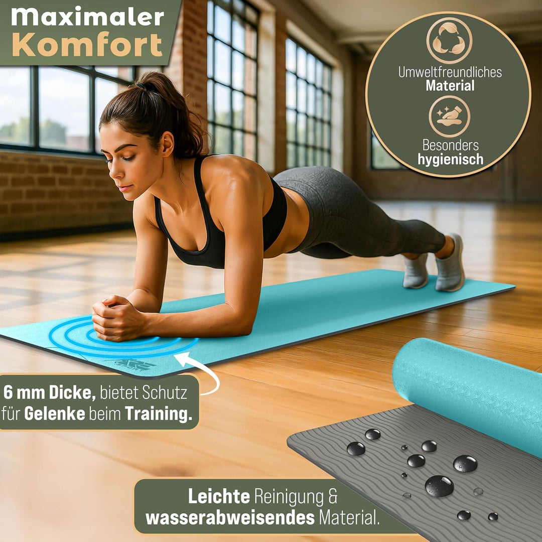 Yogamatte Phthalatfrei | Gymnastikmatte rutschfest | Fitnessmatte schadstofffrei | Trainingsmatte mi