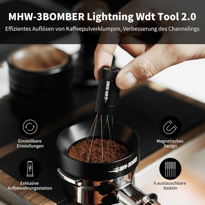MHW-3BOMBER WDT Tool 2.0, Profi Espresso Distribution Tool, Kaffee Distributor 0.25mm mit Magnetisch