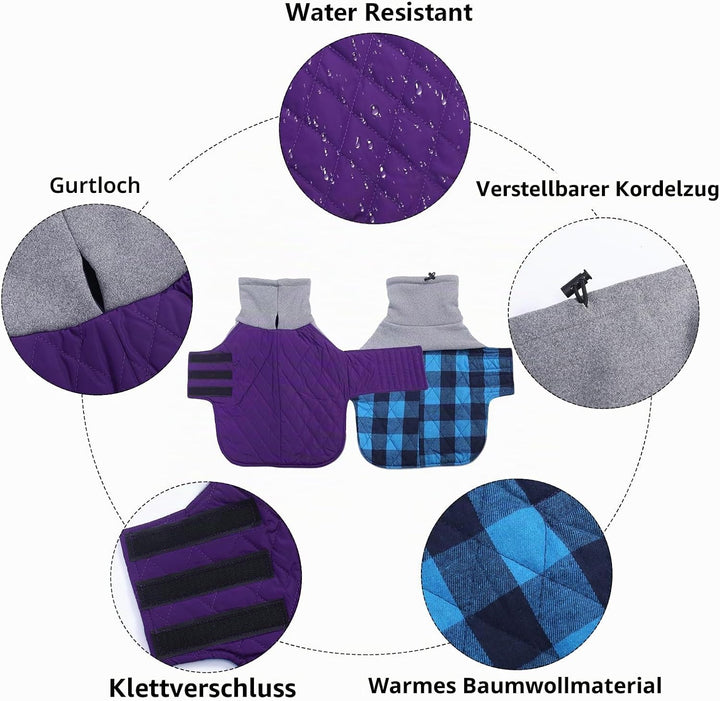 Geyecete Hundemantel Dackel, Dackel Wintermantel, Warmer Quilten Dackelmantel mit Geschirr Loch,Wind