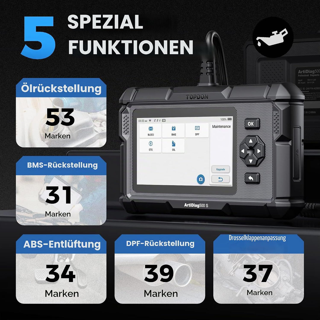 TOPDON Kabelgebunden, OBD2 Diagnosegerät Auto AD500S,diagnosegerät für ABS SRS Motor und Getriebe,Se