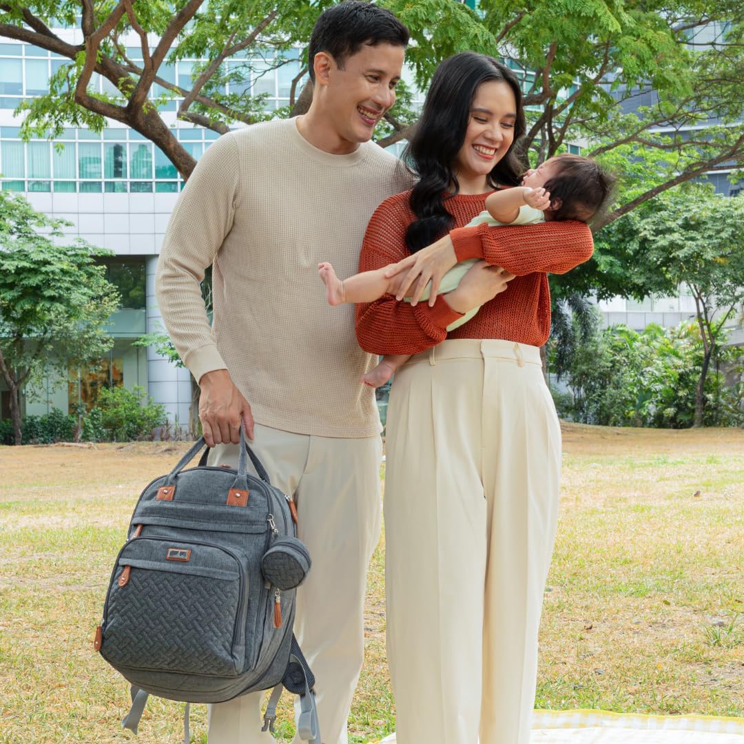 BabbleRoo Wickeltasche Rucksack – Grosse Kapazität, 17 Taschen, Wasserabweisend – mit Wickelauflage,
