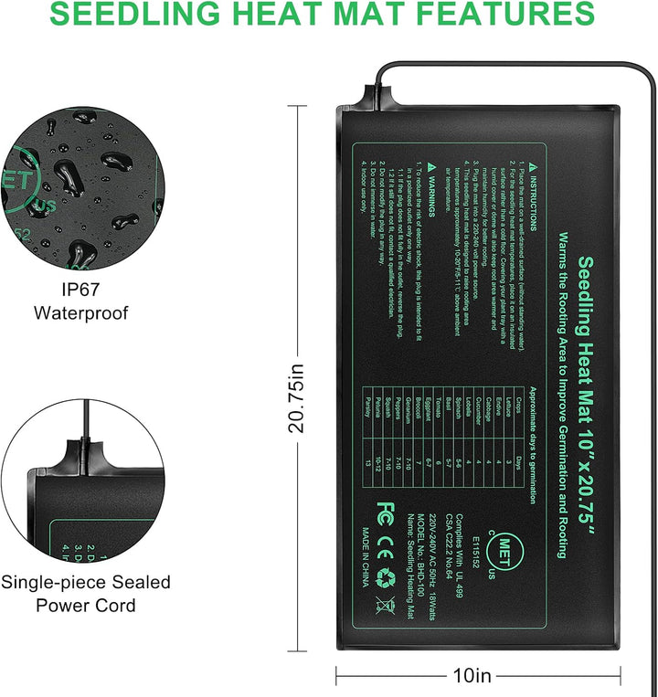 RIOGOO 24 * 52 cm Sämling-Heizmatte und Thermostatregler 68-108 ° F Digitaler Thermostatregler IP68