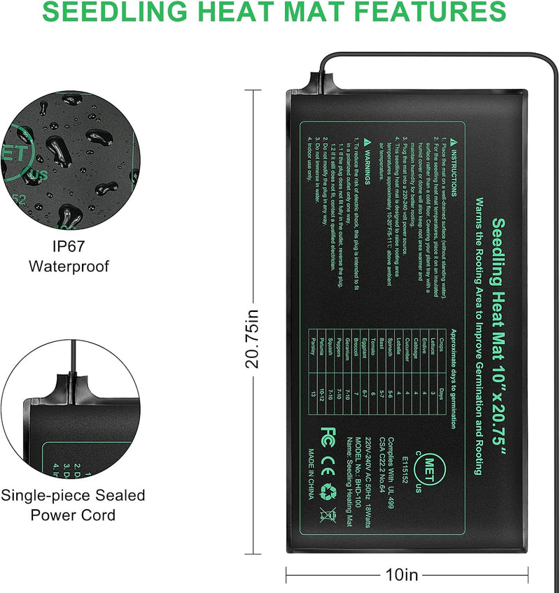 RIOGOO 24 * 52 cm Sämling-Heizmatte und Thermostatregler 68-108 ° F Digitaler Thermostatregler IP68
