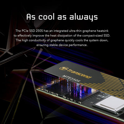 Transcend 4TB M.2 2280 PCIe Gen4x4 NVMe SSD - TS4TMTE250S 4T 22mm x 80mm x 3.77 mm, 4T 22mm x 80mm x