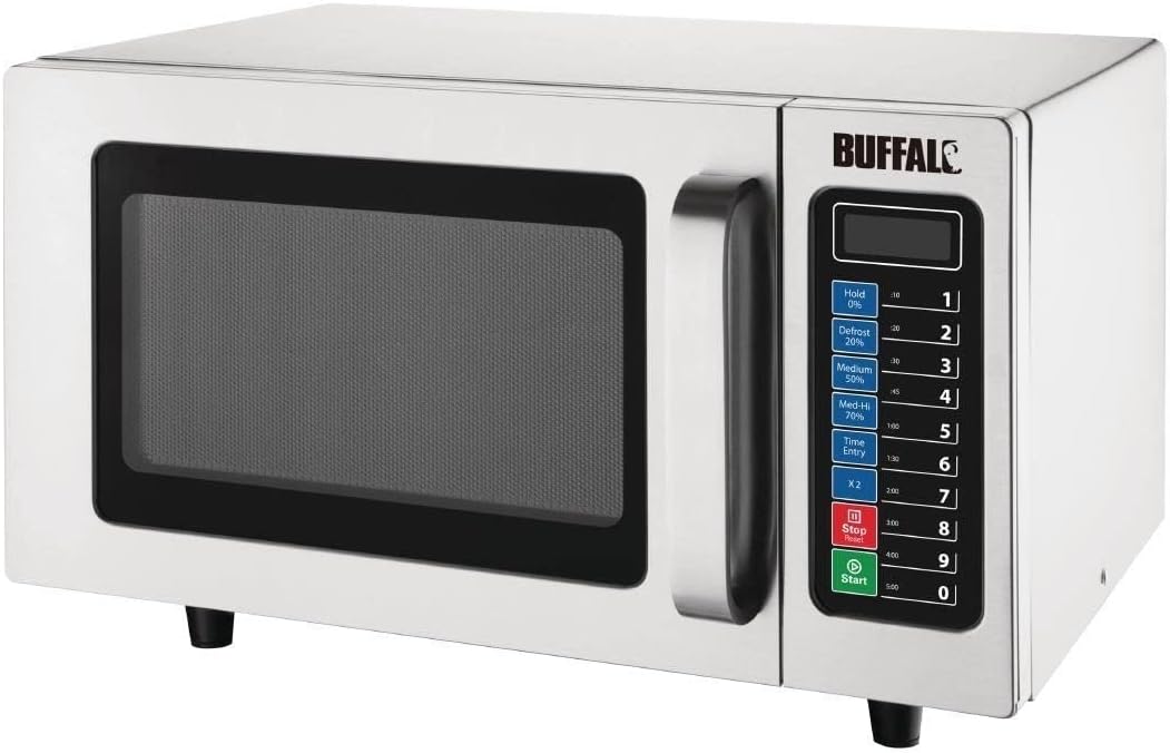 Buffalo 1000 W programmierbare kommerzielle Mikrowelle 25 Liter, Edelstahl, 5 Leistungsstufen, inklu