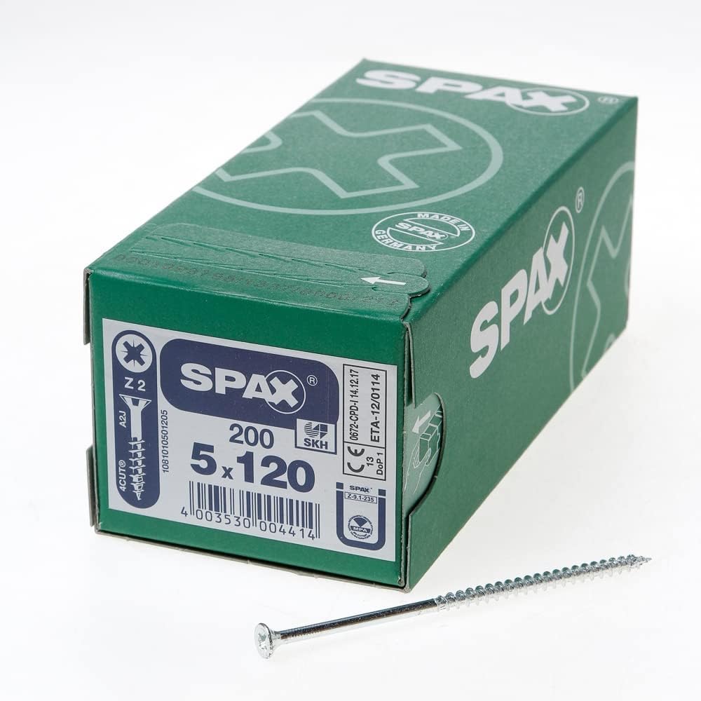 SPAX Universalschraube, 5,0 x 120 mm, 200 Stück, Kreuzschlitz Z2, Senkkopf, Vollgewinde, 4CUT, WIROX