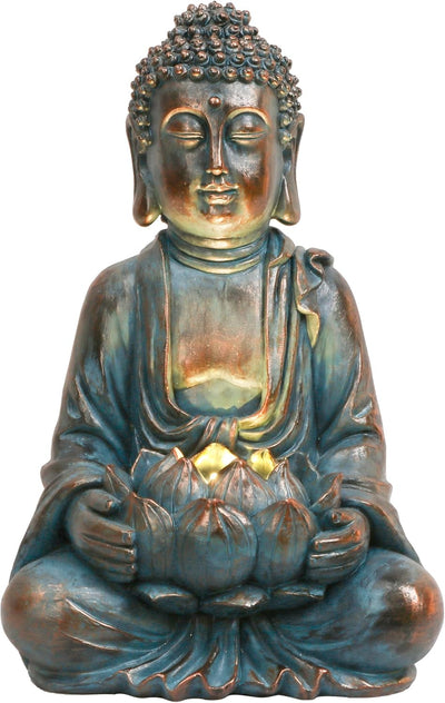 TERESA'S COLLECTIONS 32cm Buddha Figur Garten Solarleuchte Harz sitzende Budda Statue Gartenfigur Fr