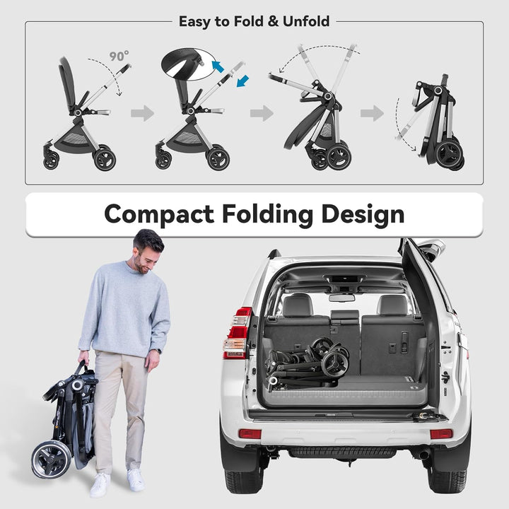 ELITTLE Buggy Gegen Fahrtrichtung(Schwarz),EMU Kinderwagen Faltbar,Buggy bis 25kg, Wendesitz Kinderw