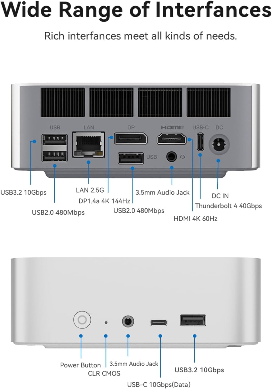 Beelink SEi14 Mini PC Intel Core Ultra 9 185H (16C/22T bis zu 5.1GHz), 32GB DDR5 1TB M.2 PCIe4.0 SSD
