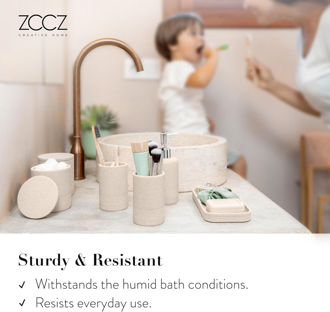ZCCZ Badezimmer Set – 6 Teile – Badezimmer Organizer mit Zahnbürstenhalter, Seifenspender, Seifensch