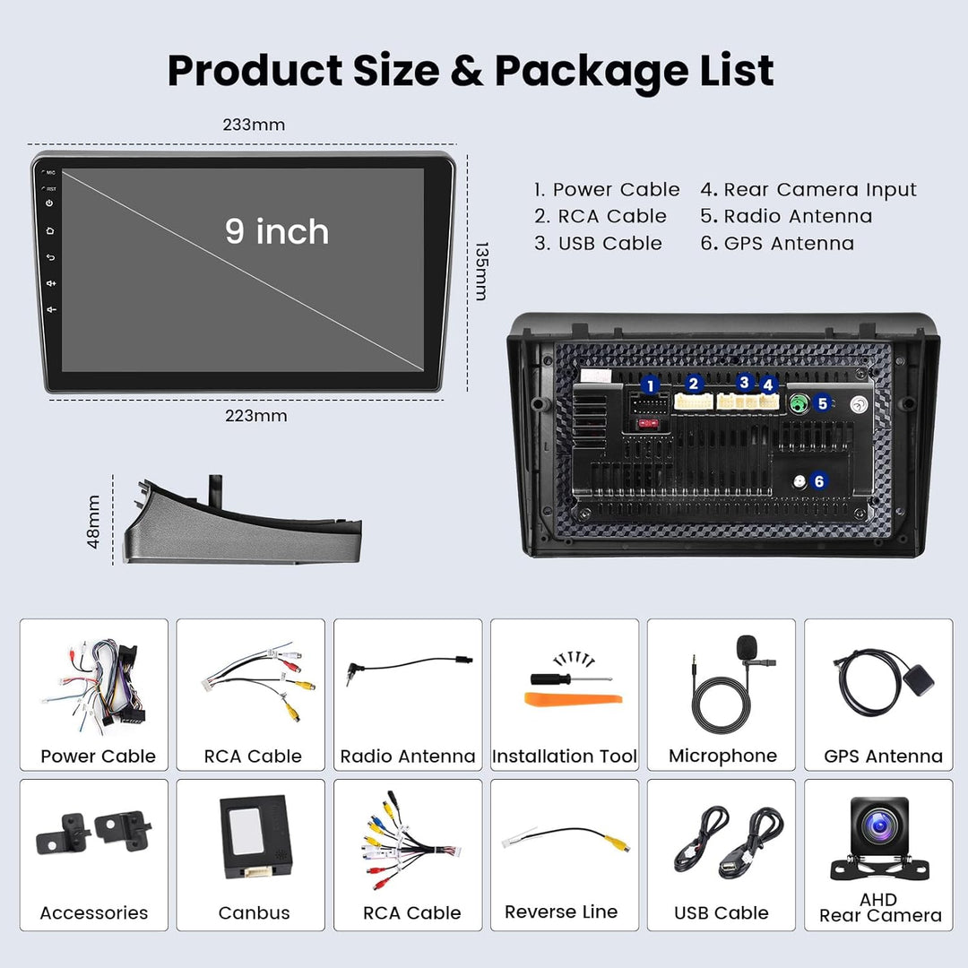Hikity [2+64GB] Android 15 Autoradio für Peugeot 407 2004-2011 Radio Wireless CarPlay Android Auto 9