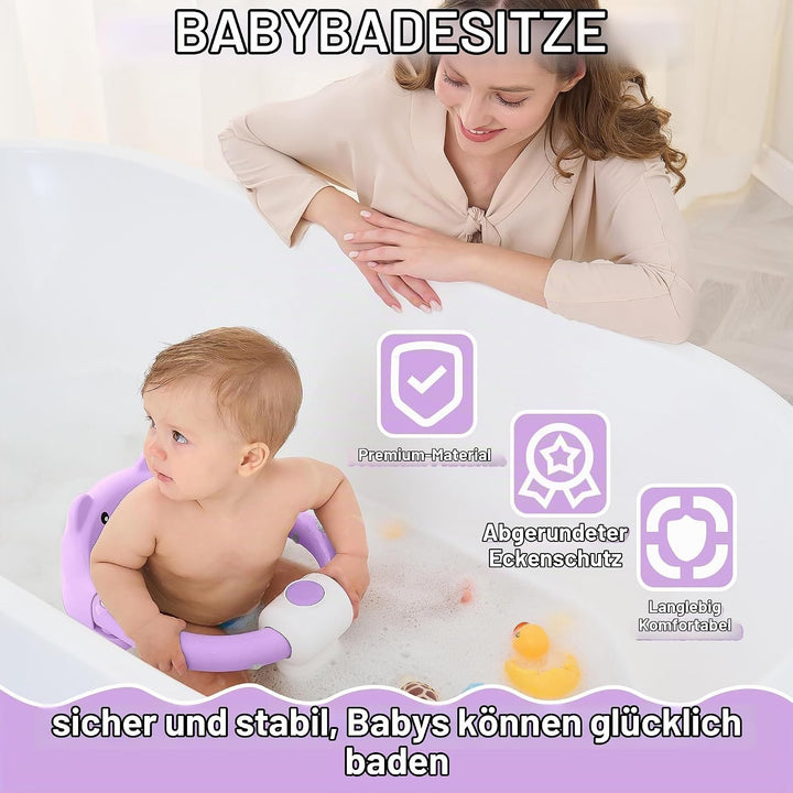 Badewannensitz Baby ab 6 Monate, Bär Rutschfester Badesitz Baby mit 4 Saugnäpfen und Kissen für Klei