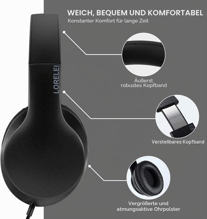 LORELEI X6 Over-Ear Headphones with Microphone, Lightweight Foldable & Portable Stereo Bass Headphon