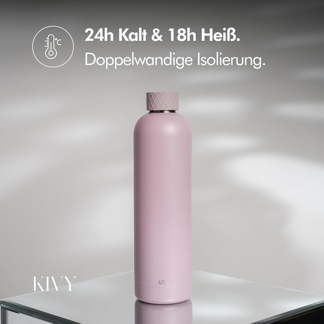 KIVY Isolierte Trinkflasche 1l Edelstahl - Auslaufsichere Thermosflasche 1l - Kohlensäure geeignet -
