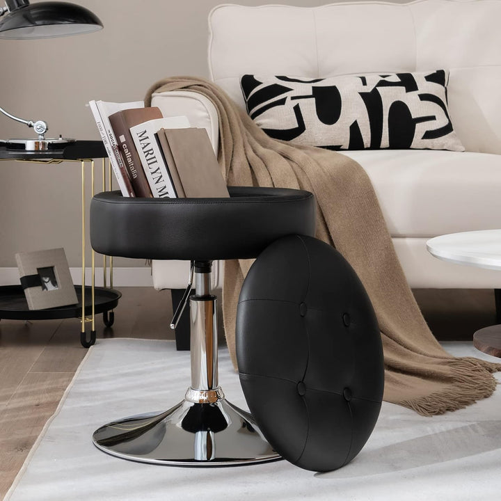 GOPLUS Schminkhocker drehbar, Ottomane mit Deckel, Drehhocker höhenverstellbar 51-56cm für Wohnzimme