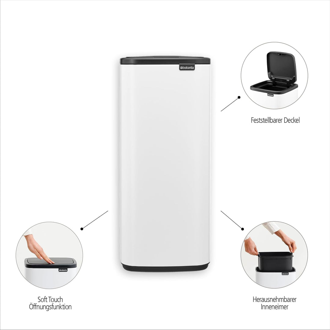 Brabantia Bo Touch Bin Küchenmülleimer 30 L (beige), platzsparender Abfalleimer mit Soft-Touch-Öffnu