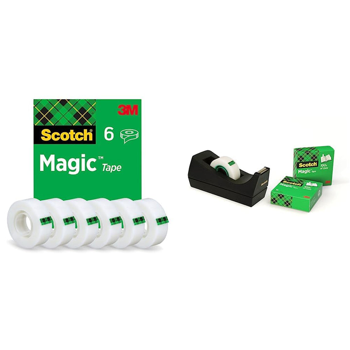 Scotch Magic Invisible Tape, 19 mm x 33 m, 6 rolls & Scotch Tischabroller schwarz – Klebebandabrolle