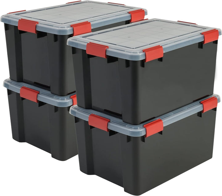 Iris Ohyama Luftdichte Kunststoff-Aufbewahrungsboxen mit Deckel, 50L, 4er-Set, Schwarz, Hermetischer