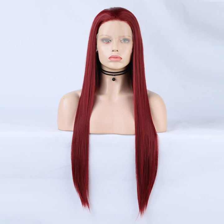 Rote Lace Front Perücken Lange Gerade Synthetische 150% Dichte mit Hitzebeständigem Haar 13x4 Lace B