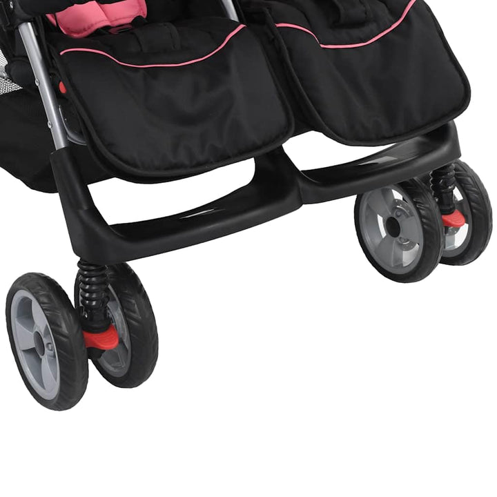 vidaXL Zwillingswagen Kinderwagen Geschwisterwagen Zwillingsbuggy Baby Kleinkinder Rosa Schwarz Stah