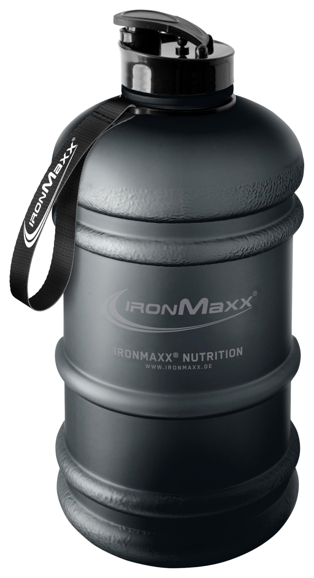 IronMaxx Water Gallon - Matt Deep Black 2200ml | BPA & DEHP frei | auslaufsichere Trinkflasche mit M