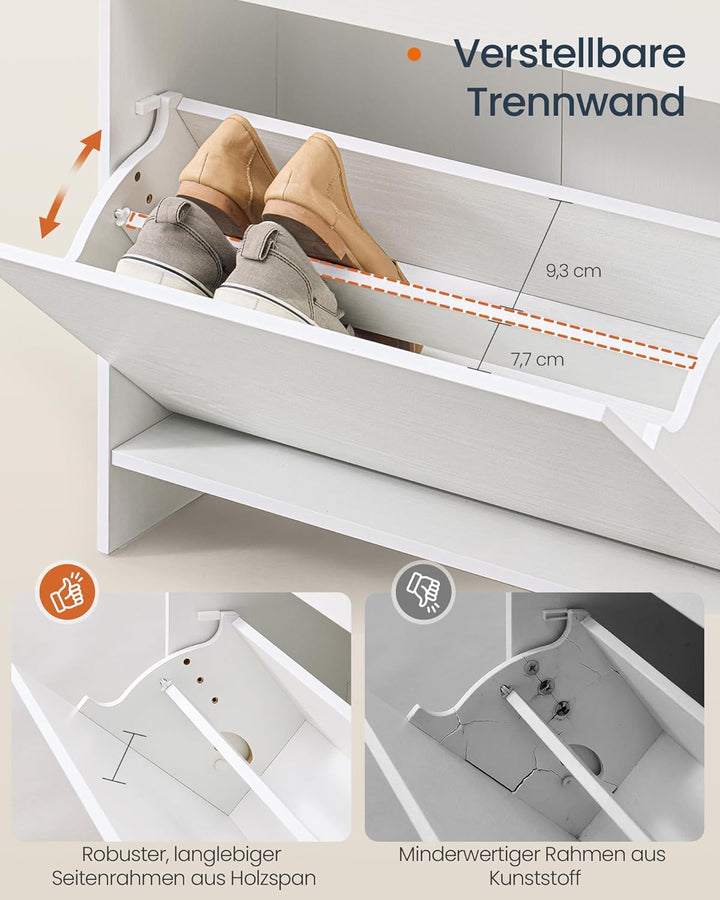 SONGMICS HOME Schuhschrank 2 Klappen, superschnelle werkzeuglose Montage, Toolless-Technologie, Schu