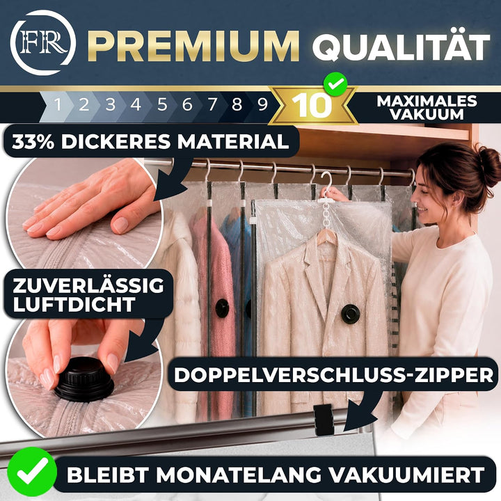 FiRiO Hängende Vakuumbeutel für Kleidung (mit Haken) I 3 STÜCK I Grösse XL: 100x70cm I Grosse Vakuum