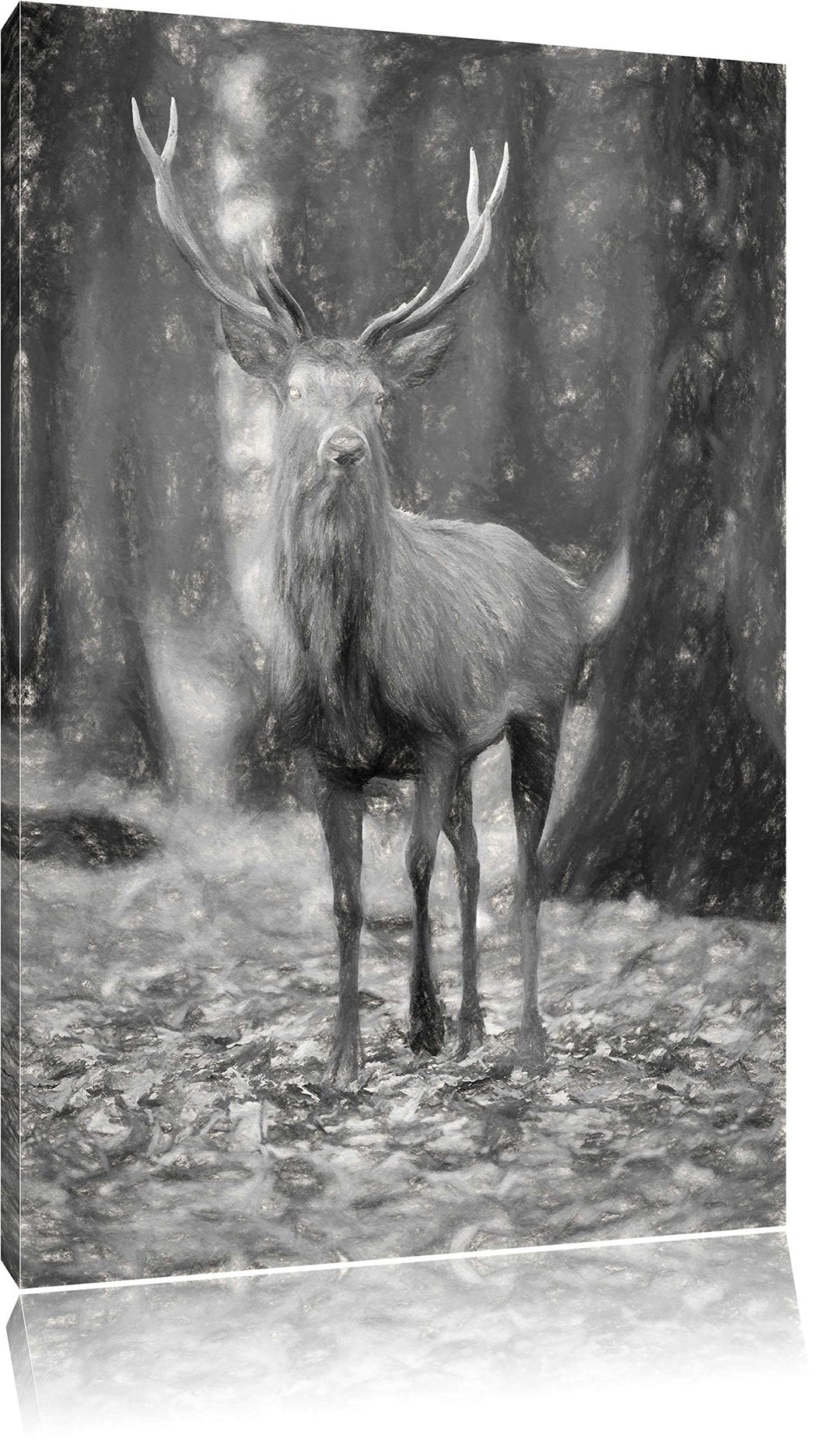 Pixxprint Schöner Hirsch im Wald als Leinwandbild/Grösse: 100x70 cm/Wandbild/Kunstdruck/fertig bespa