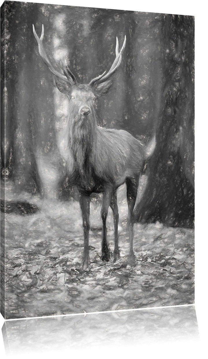 Pixxprint Schöner Hirsch im Wald als Leinwandbild/Grösse: 100x70 cm/Wandbild/Kunstdruck/fertig bespa