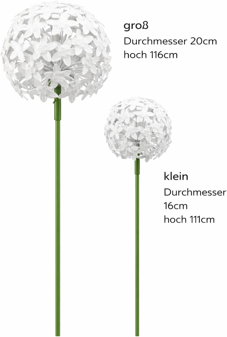 Allium Gartenstecker | 16x16cm & 20x20cm | 2er Set | Weiss | Metall | Gartendeko | Rankhilfe