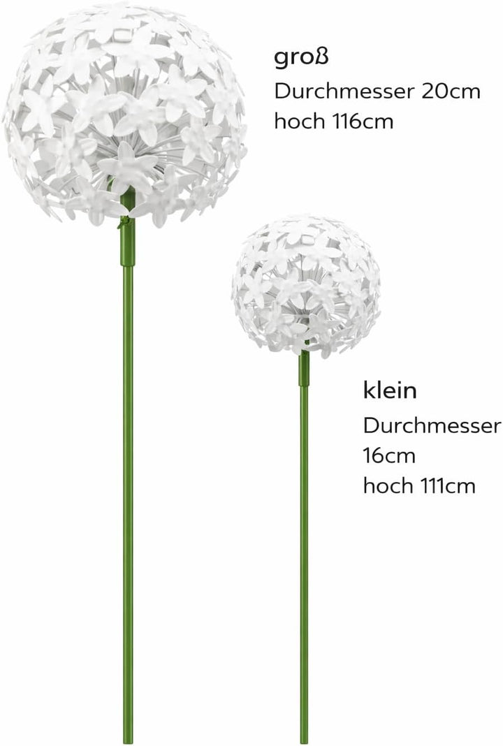 Allium Gartenstecker | 16x16cm & 20x20cm | 2er Set | Weiss | Metall | Gartendeko | Rankhilfe