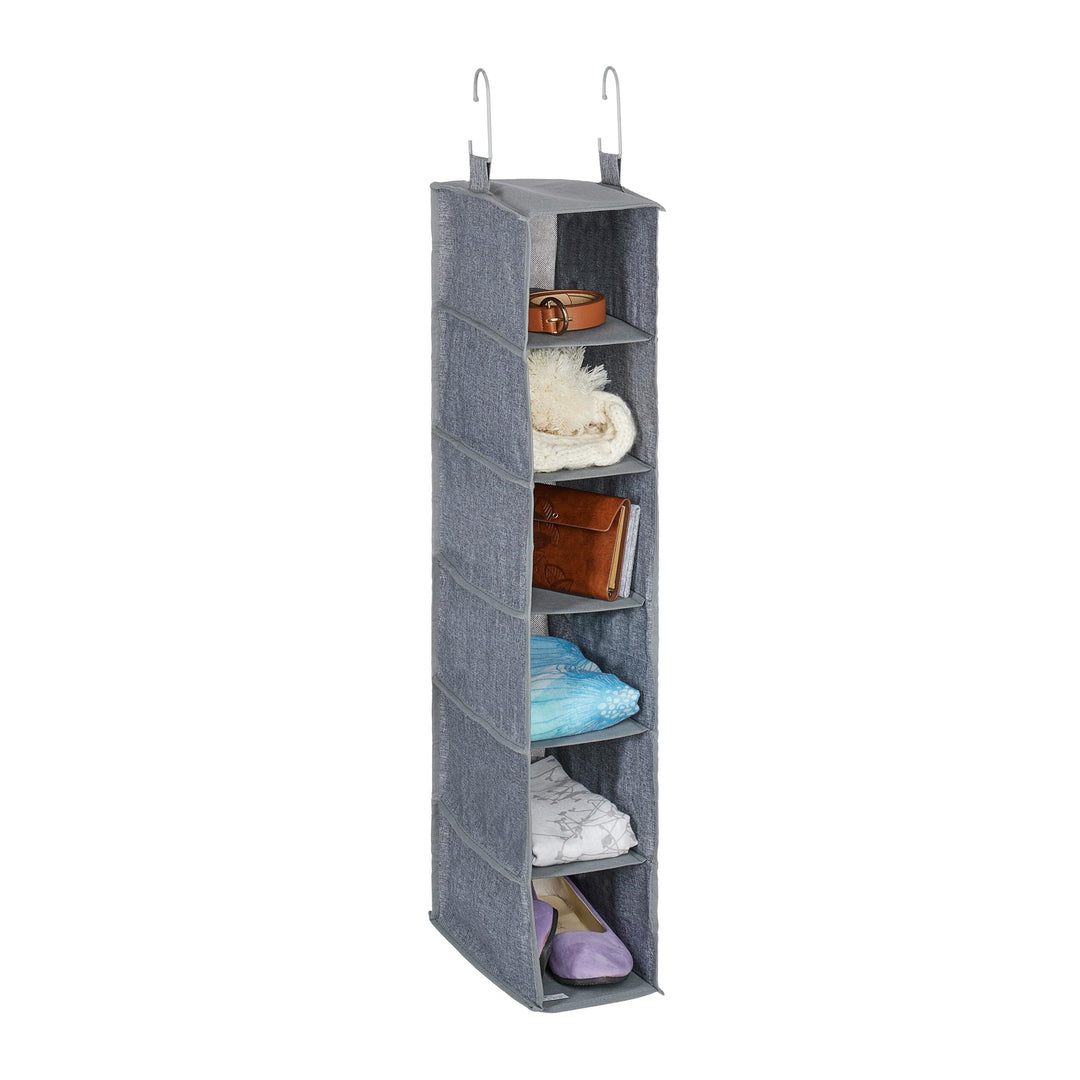 Relaxdays Kleiderschrank Hängeregal, 6 Fächer, Stoff, HBT: 92 x 15,5 x 30 cm, 2 Haken, Schrankaufbew